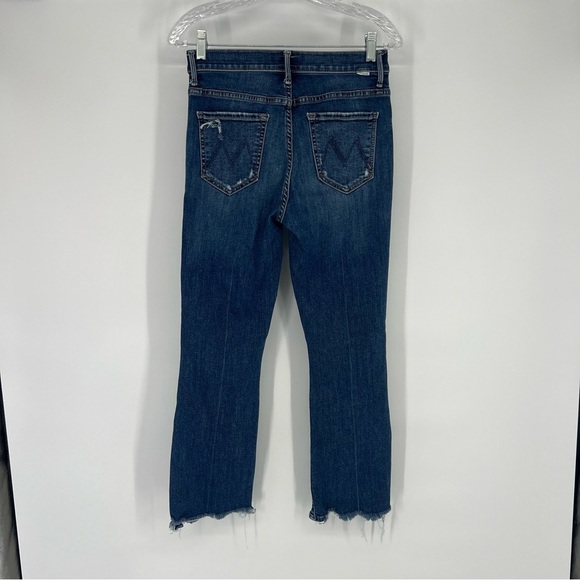 Mother The Insider Crop Step Chew Distressed Dark Wash Jeans in Dancing on Coals - Picture 4 of 8